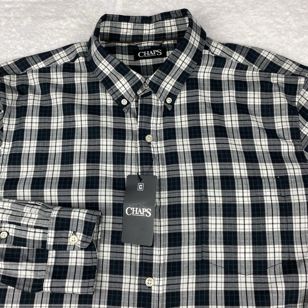 CHAPS Shirt Men's XL Black/Green/Gray/White Plaid Regular Fit New w/Tags!